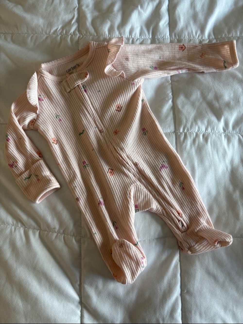Carter's Pink Floral Ribbed Baby One-Piece